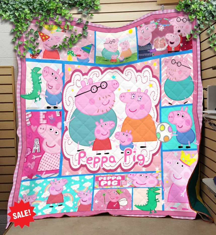 Personalized Peppa Pig Family Quilt Blanket Peppa Pig Blanket For Kids Peppa Pig Birthday Party Custom Blanket